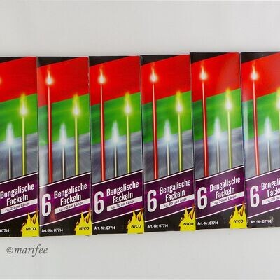 Bengalische Fackeln, rot, grün und Silber 36 Stück (6 Pack)