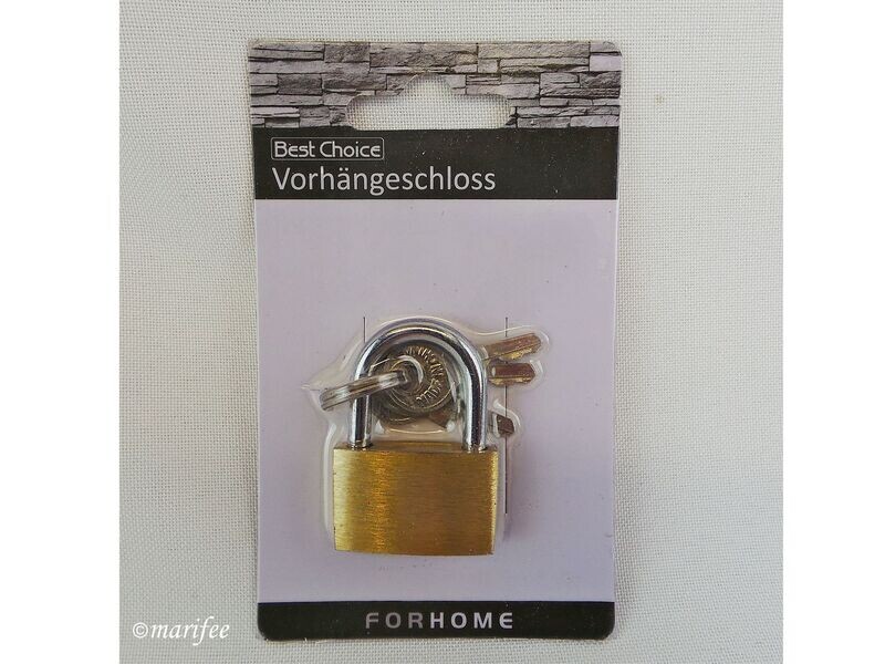 Vorhängeschloss mit 3 Schlüssel, 24 × 34 mm, Messing, Vorhängeschloss mit 3 Schlüssel, 24 × 34 mm, Messing,