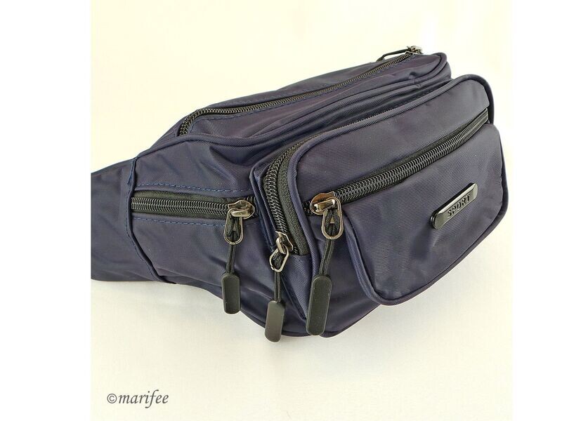 Grosse Bauchtasche Canvas, Unisex, 6 Fächer, Blau Grosse Bauchtasche Canvas, Unisex, 6 Fächer, Blau