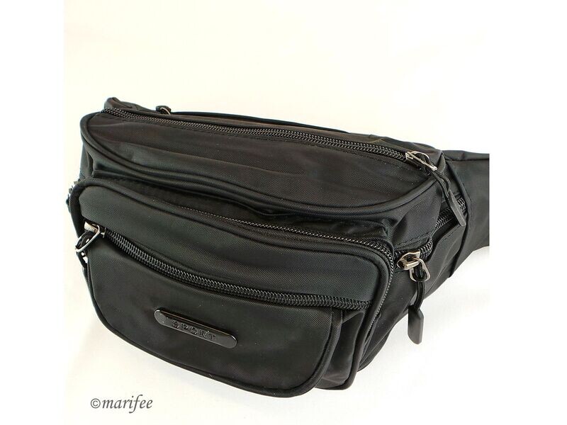 Grosse Bauchtasche Canvas, Unisex, 6 Fächer, Schwarz Grosse Bauchtasche Canvas, Unisex, 6 Fächer, Schwarz