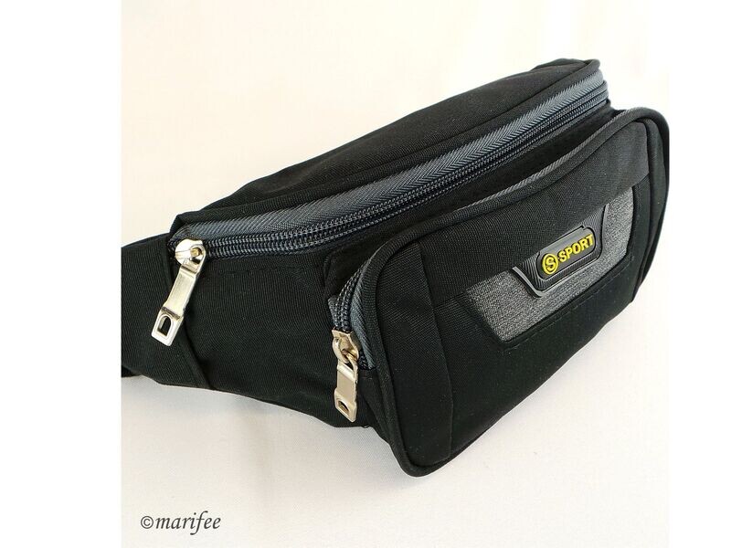 Bauchtasche Canvas, Unisex, 3 Fächer, Schwarz Bauchtasche Canvas, Unisex, 3 Fächer, Schwarz