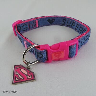 Hundehalsband Supergirl, Blau-Pink, Gr. M–L, Lizenzartikel
