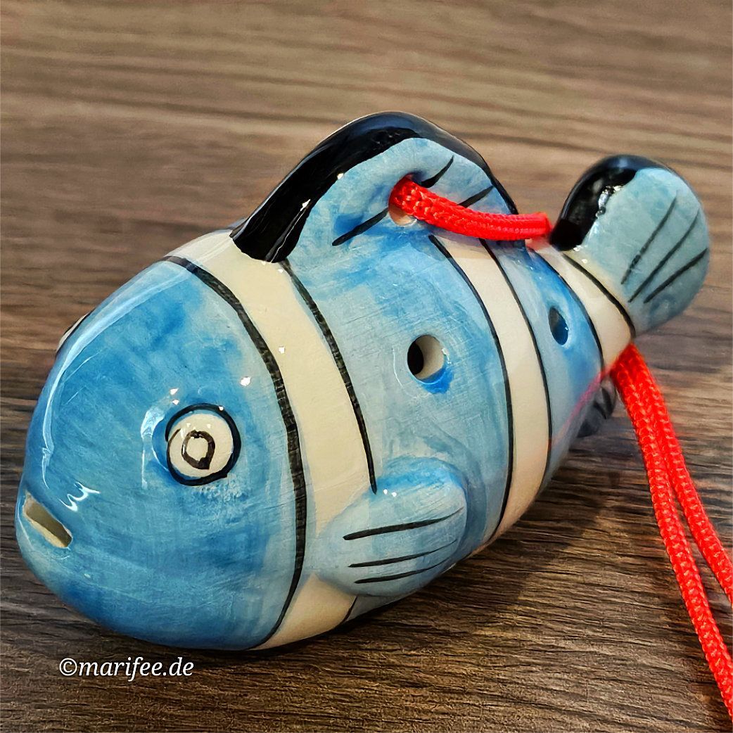 Okarina, 6-Loch-Kinderflöte aus Porzellan, Fisch