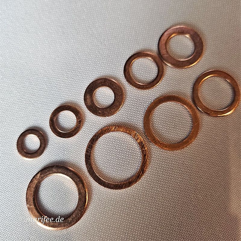 Kupferdichtringe, 10 Stück M 5, 9 × 0,85 mm, DIN 7603 Kupferdichtringe, 10 Stück M 5, 9 × 0,85 mm, DIN 7603