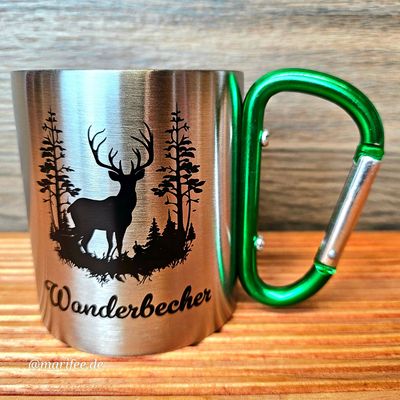 Outdoorbecher Metall mit Karabiner, Wanderbecher