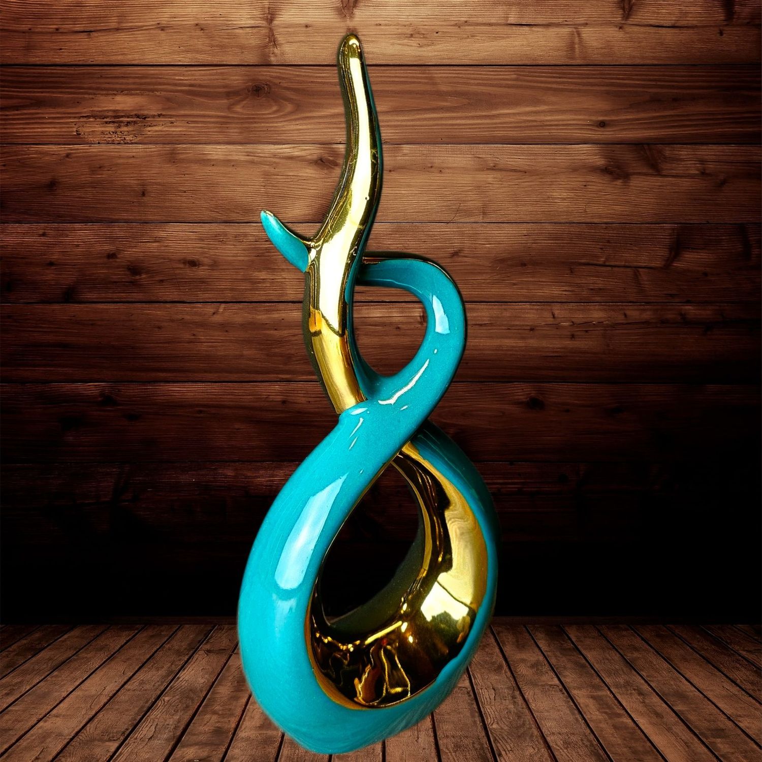 Porzellan-Skulptur, Petrol-Gold, 100 × 42 × 220 mm
