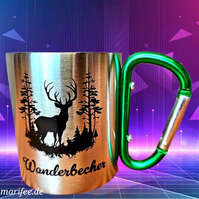 Outdoorbecher Metall mit Karabiner, Wanderbecher