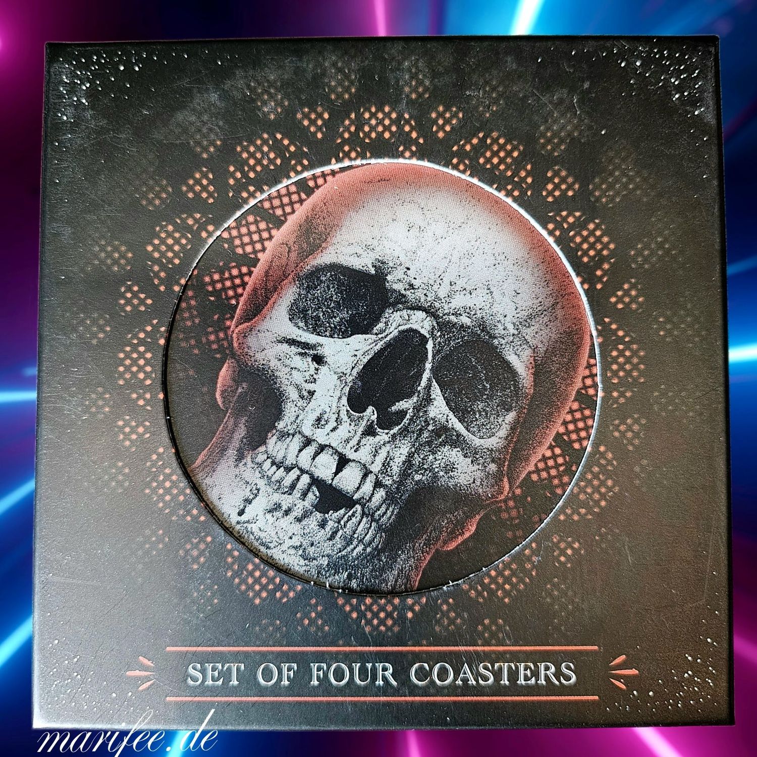 Totenkopf-Untersetzer-Set, 4 Stück, Kork, 100 mm
