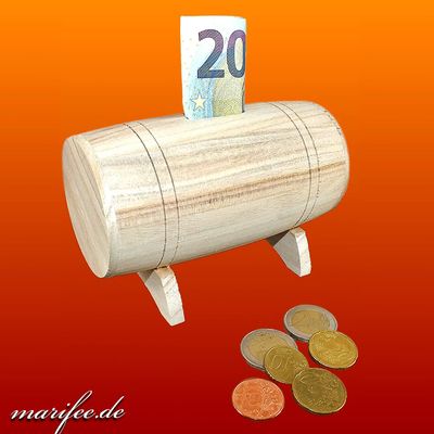 Holz-Spardose Holzfass ca.  136 x 74 x 85 mm