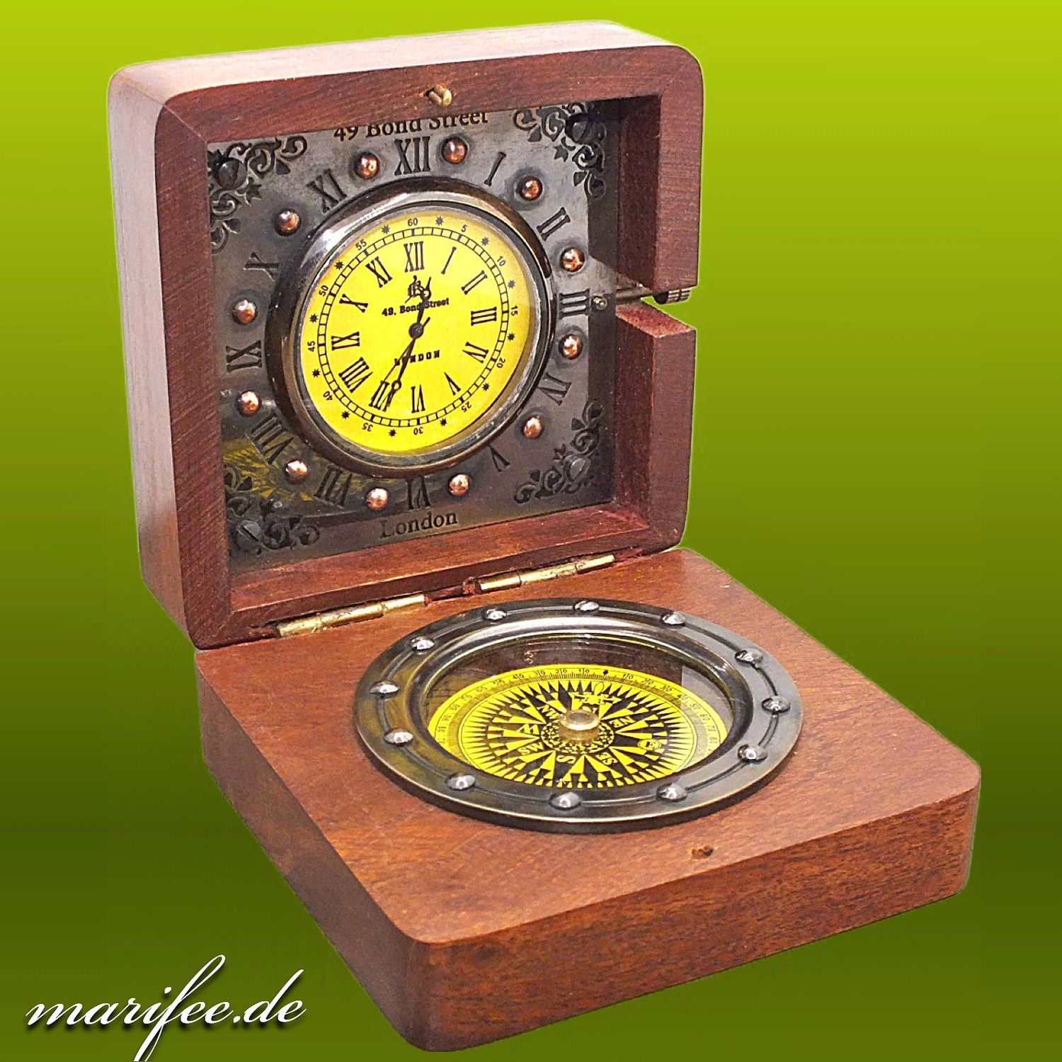 Retro-Kompass mit Uhr, 49 Bond Street London