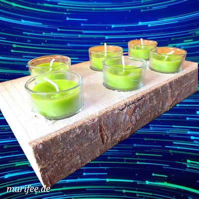Rustikale Baumschwarte mit 6 Stück Glas-Windlichter
