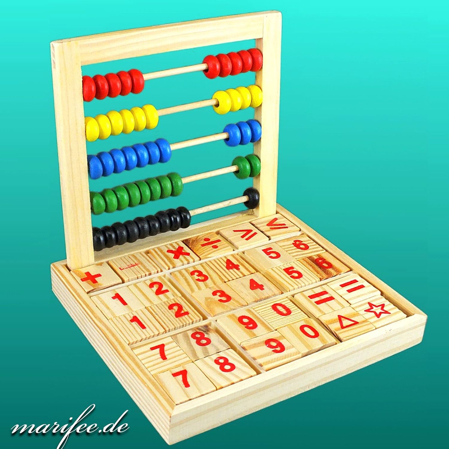 Abakus Rechenhilfe mit Alphabet, Rechenkasten Naturholz