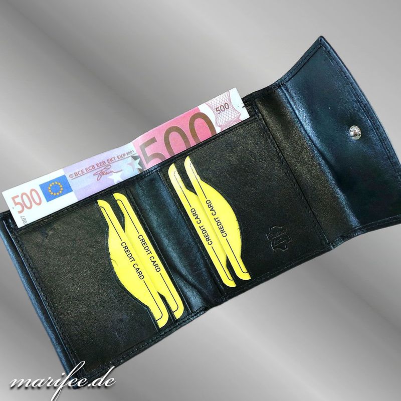 Handliche Echtleder-Geldbörse Akzent Schwarz Handliche Echtleder-Geldbörse Akzent Schwarz
