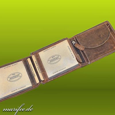 Echtleder-Geldbörse Wild-Akzent, Antik-Braun Echtleder-Geldbörse Wild-Akzent, Antik-Braun