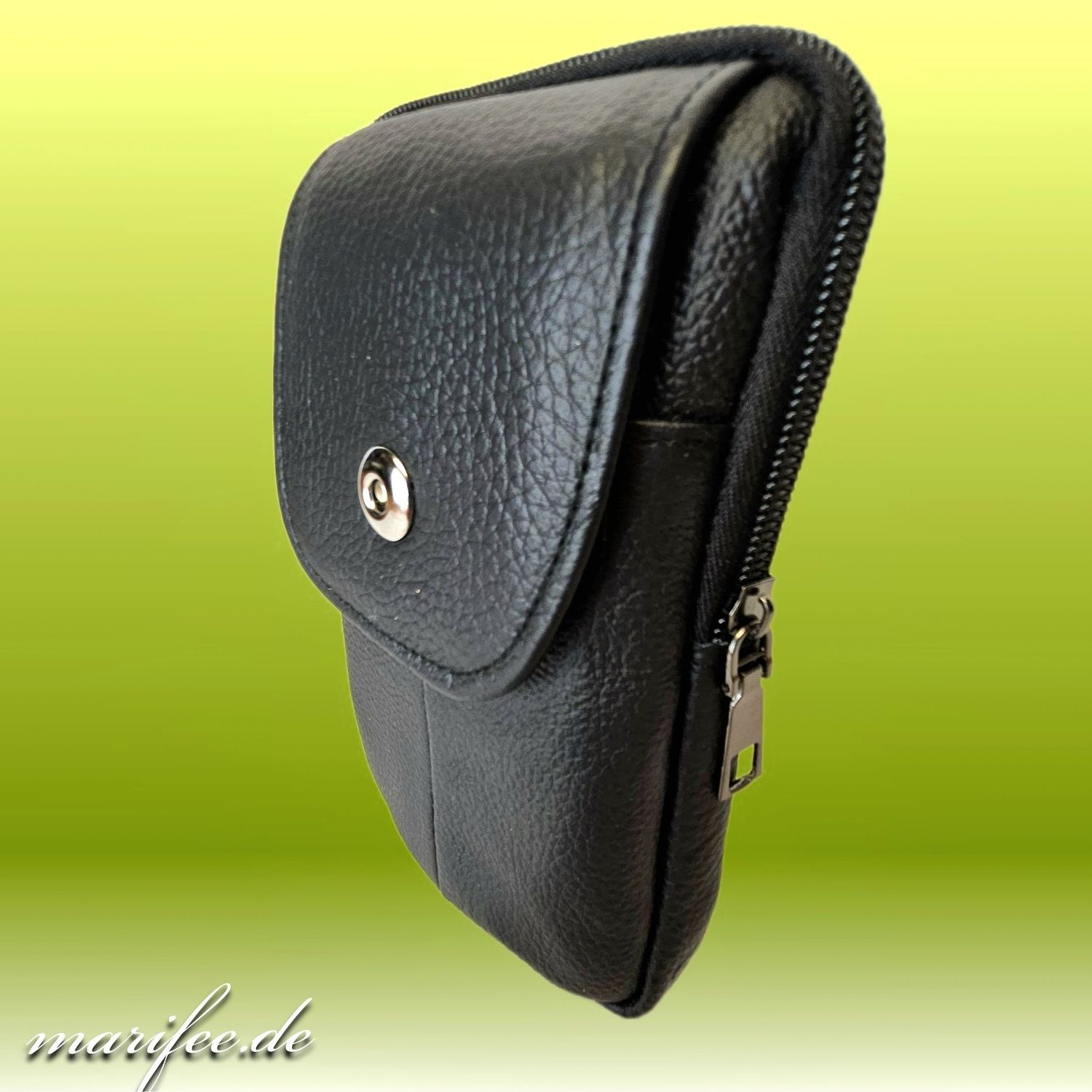 Gürteltasche Echtleder, Schwarz, 2 Fächer, Magnetverschluss