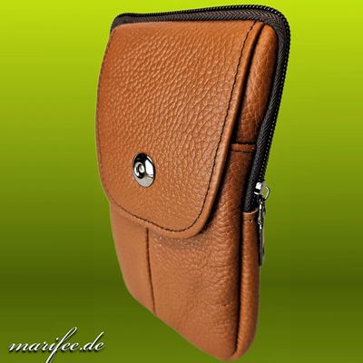 Gürteltasche Echtleder, Braun, 2 Fächer, Magnetverschluss
