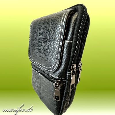 Gürteltasche Echtleder, Schwarz, 4 Fächer, Magnetverschluss