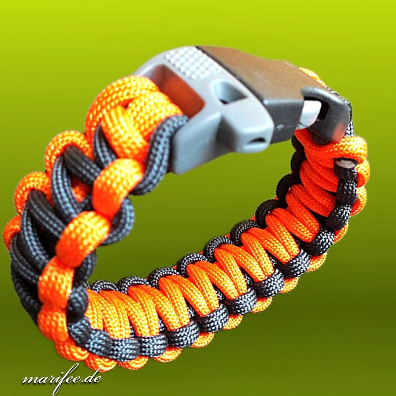 Paracord-Armband Orange-Schwarz, Notfall-Armband Paracord-Armband Orange-Schwarz, Notfall-Armband