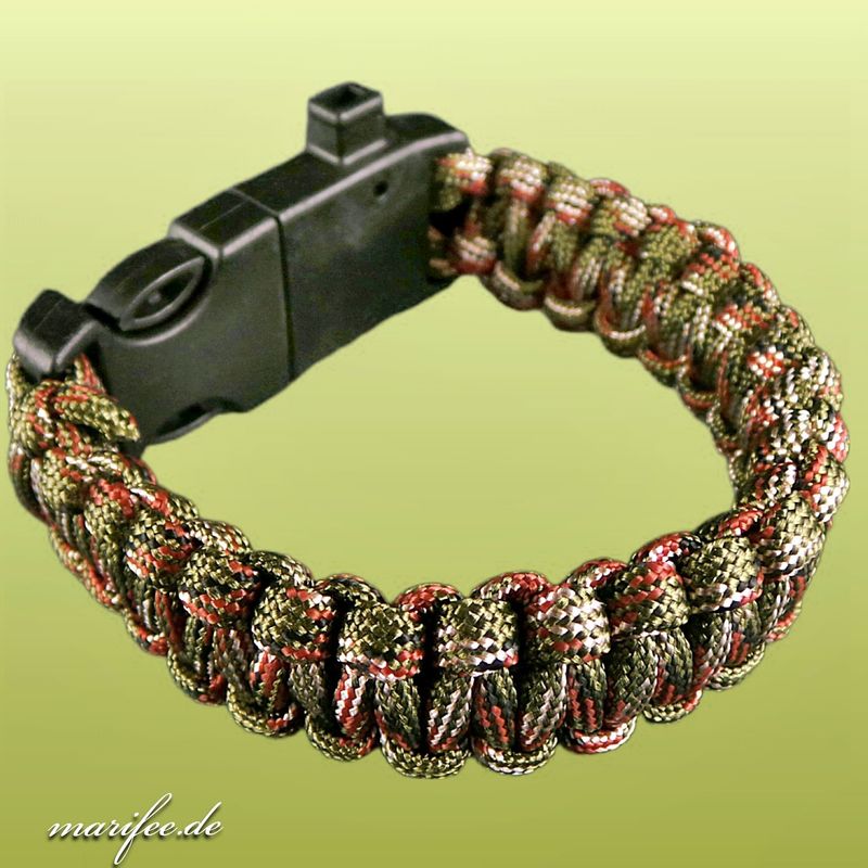 Paracord-Armband 5 in 1, Camouflage, inkl. Kompass, Pfeife, Feuerstein