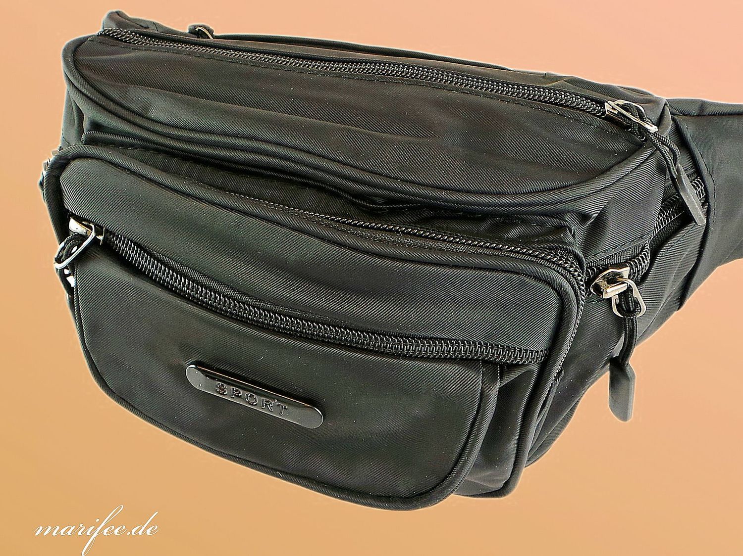 Grosse Bauchtasche Canvas, Unisex, 6 Fächer, Schwarz