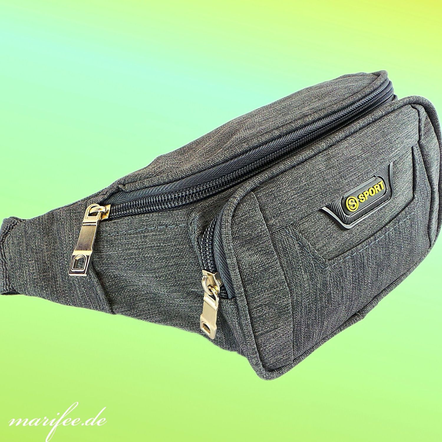 Bauchtasche Canvas, Unisex, 3 Fächer, Grau