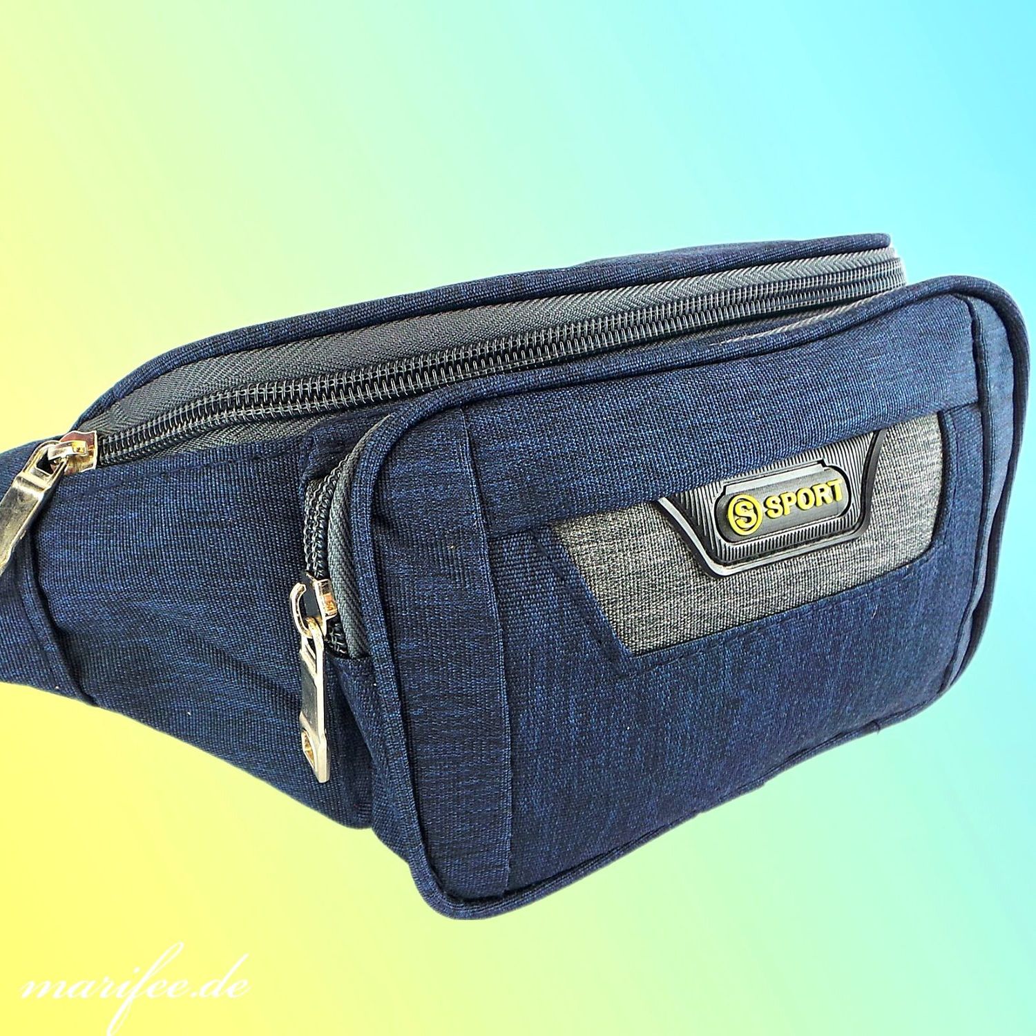 Bauchtasche Canvas, Unisex, 3 Fächer, Blau