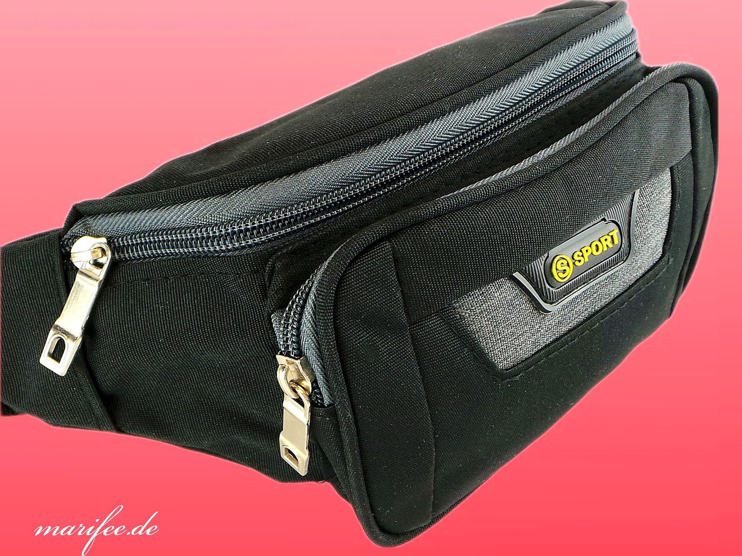 Bauchtasche Canvas, Unisex, 3 Fächer, Schwarz