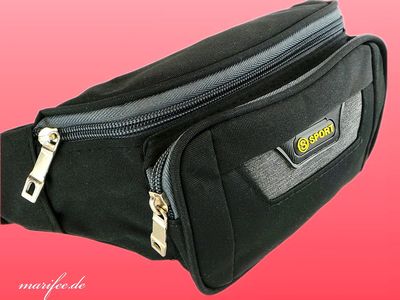 Bauchtasche Canvas, Unisex, 3 Fächer, Schwarz