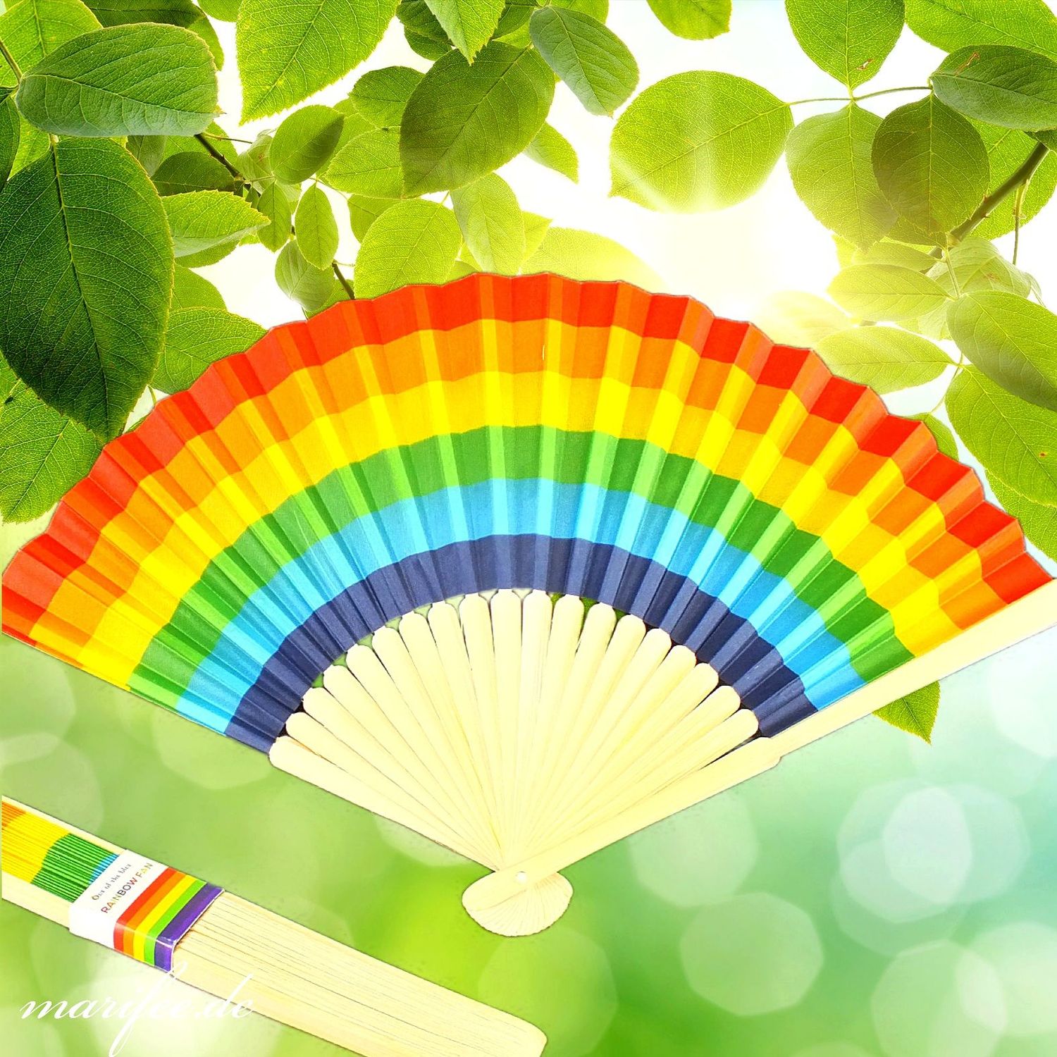 Bambus-Fächer, Regenbogenfarben, 21x37 cm, LGBT