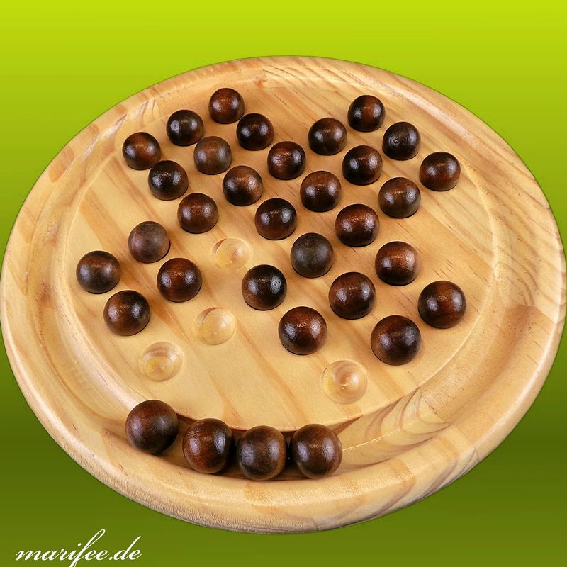 Solitaire Brettspiel Naturholz, 215 × 215 × 25 mm, rund, Strategiespiel Solitaire Brettspiel Naturholz, 215 × 215 × 25 mm, rund, Strategiespiel