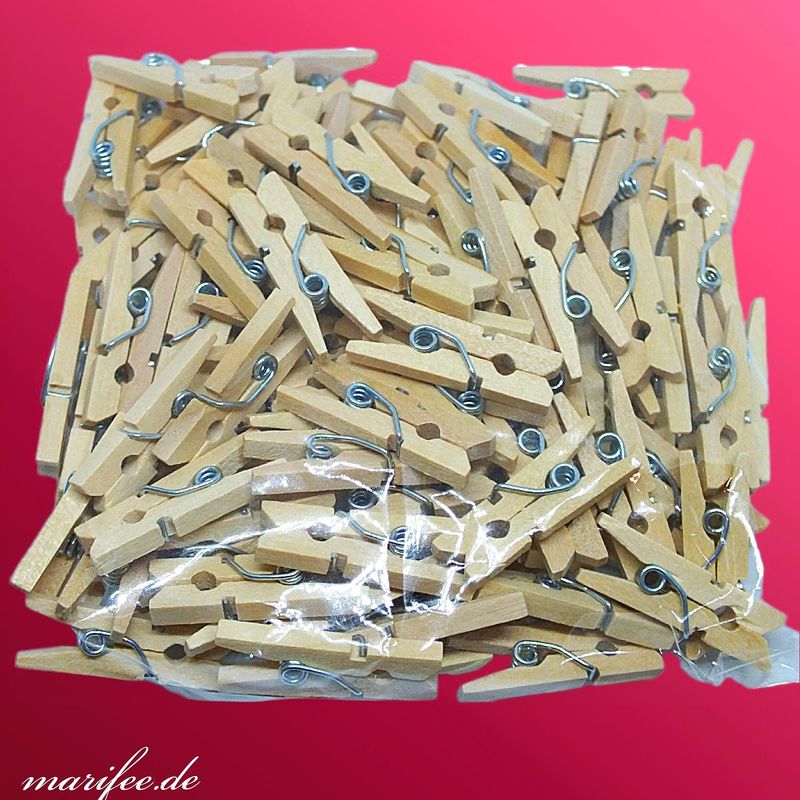 Mini Holzklammern, Wäscheklammern, 9 × 3 × 25 mm, 100 Stück Mini Holzklammern, Wäscheklammern, 9 × 3 × 25 mm, 100 Stück