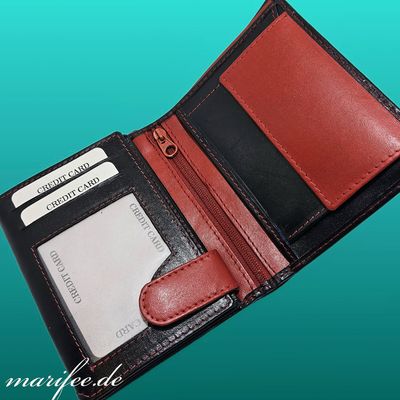 Echtleder-Geldbörse/ Portemonnaie Rot-Schwarz, Excellanc Echtleder-Geldbörse/ Portemonnaie Rot-Schwarz, Excellanc