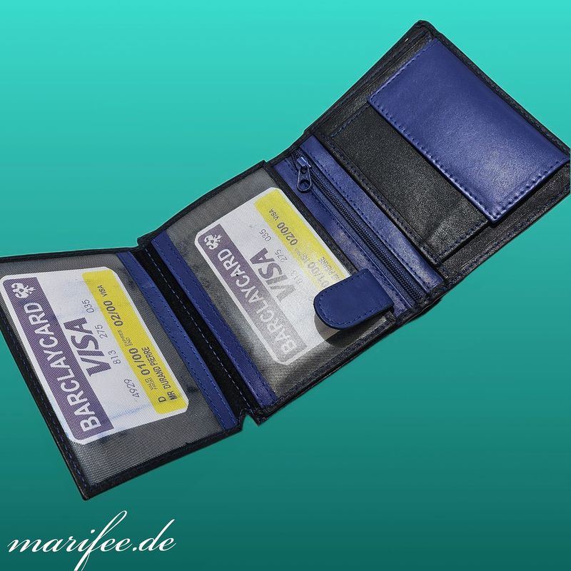 Echtleder-Geldbörse/ Portemonnaie Blau-Schwarz, Excellanc