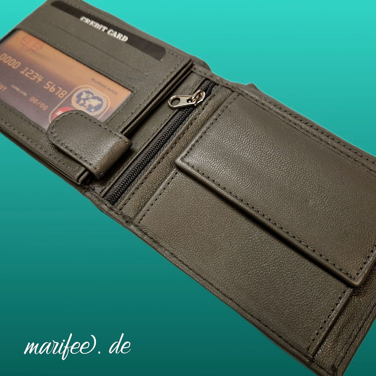 Echtleder-Geldbörse/ Portemonnaie, Grau, 16 Fächer Echtleder-Geldbörse/ Portemonnaie, Grau, 16 Fächer