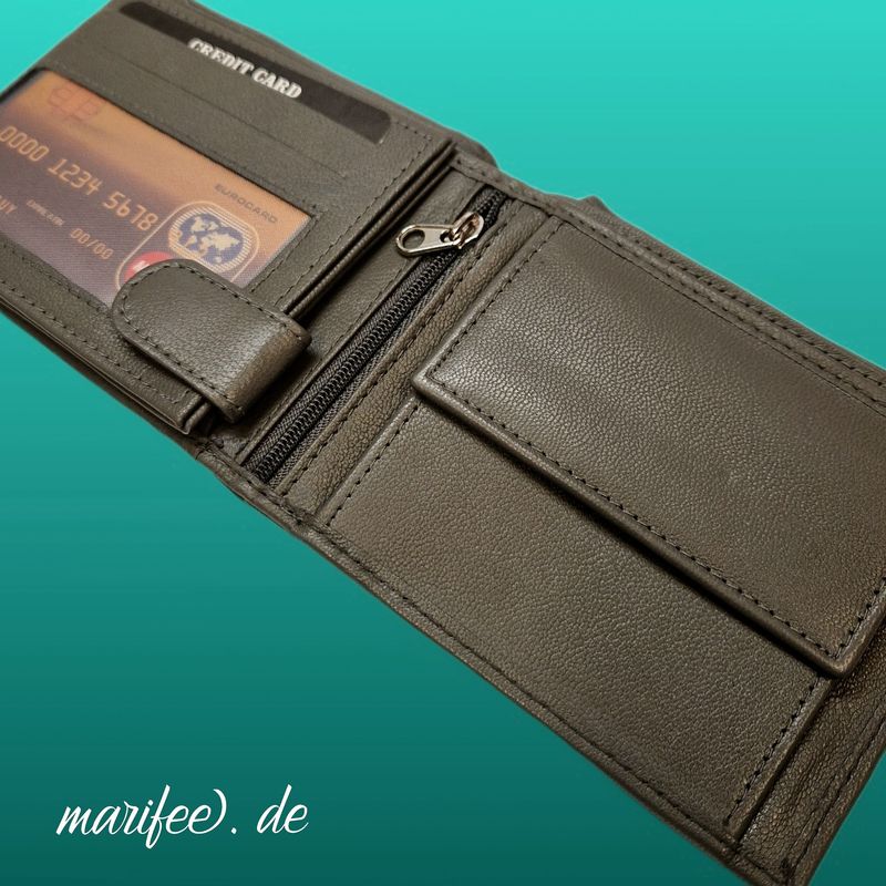 Echtleder-Geldbörse/ Portemonnaie, Grau, 16 Fächer Echtleder-Geldbörse/ Portemonnaie, Grau, 16 Fächer