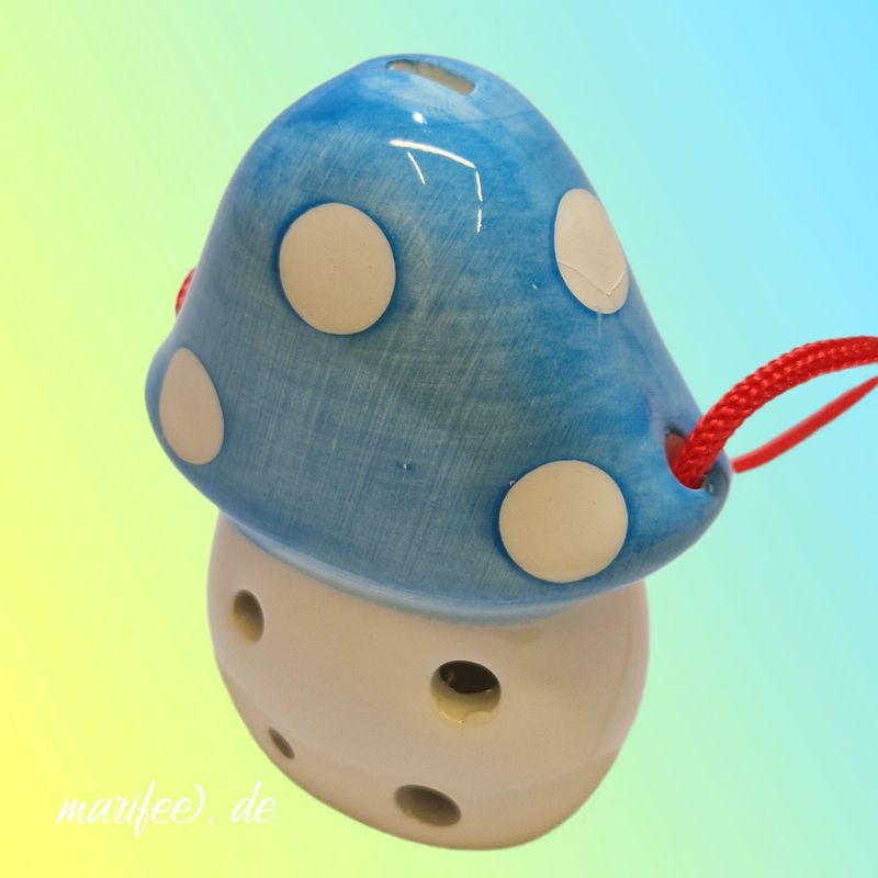 Okarina, 6-Loch-Kinderflöte aus Porzellan, Pilz, Blau-Weiss Okarina, 6-Loch-Kinderflöte aus Porzellan, Pilz, Blau-Weiss