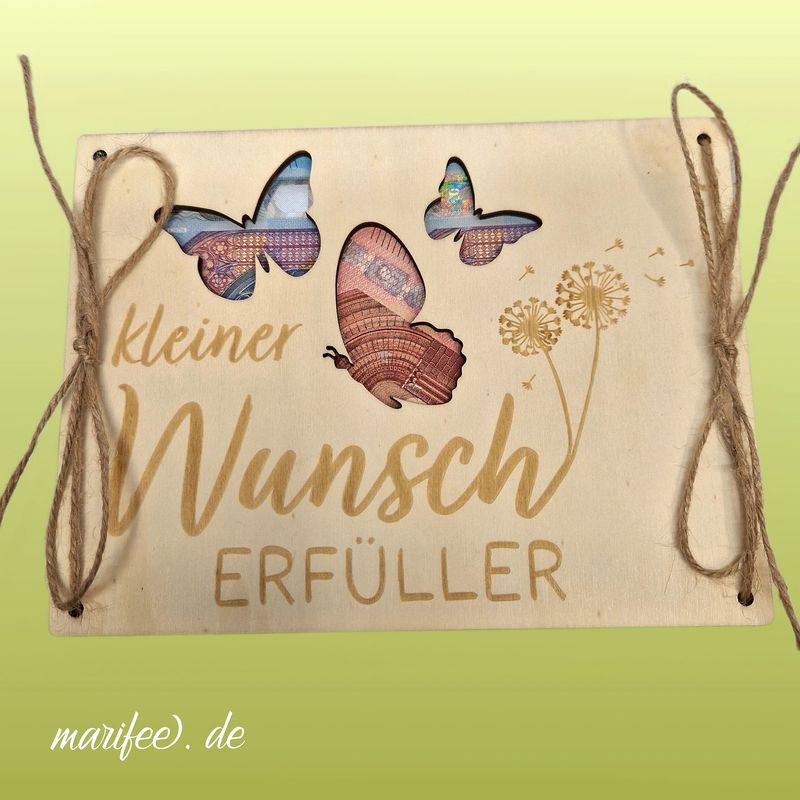 Holz-Geschenkkarte kleiner Wunscherfüller, Geldgeschenke Holz-Geschenkkarte kleiner Wunscherfüller, Geldgeschenke