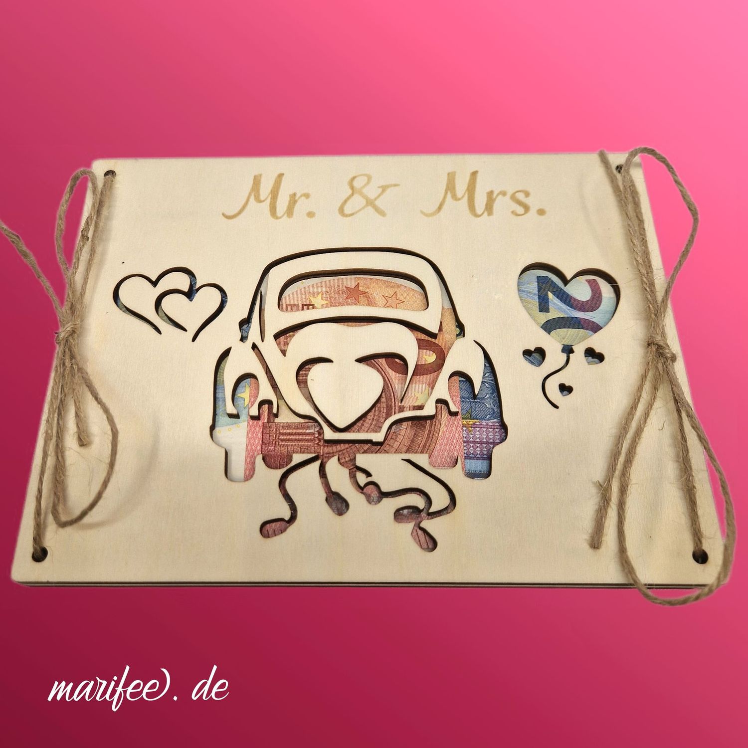 Holz-Geschenkkarte Hochzeit, Mr. & Mrs. für Geldgeschenke Holz-Geschenkkarte Hochzeit, Mr. & Mrs. für Geldgeschenke