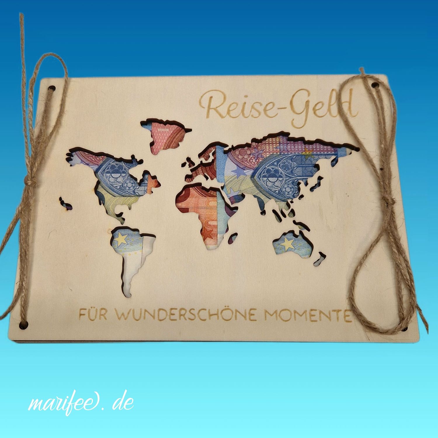 Holz-Geschenkkarte Reise-Geld für Geldgeschenke
