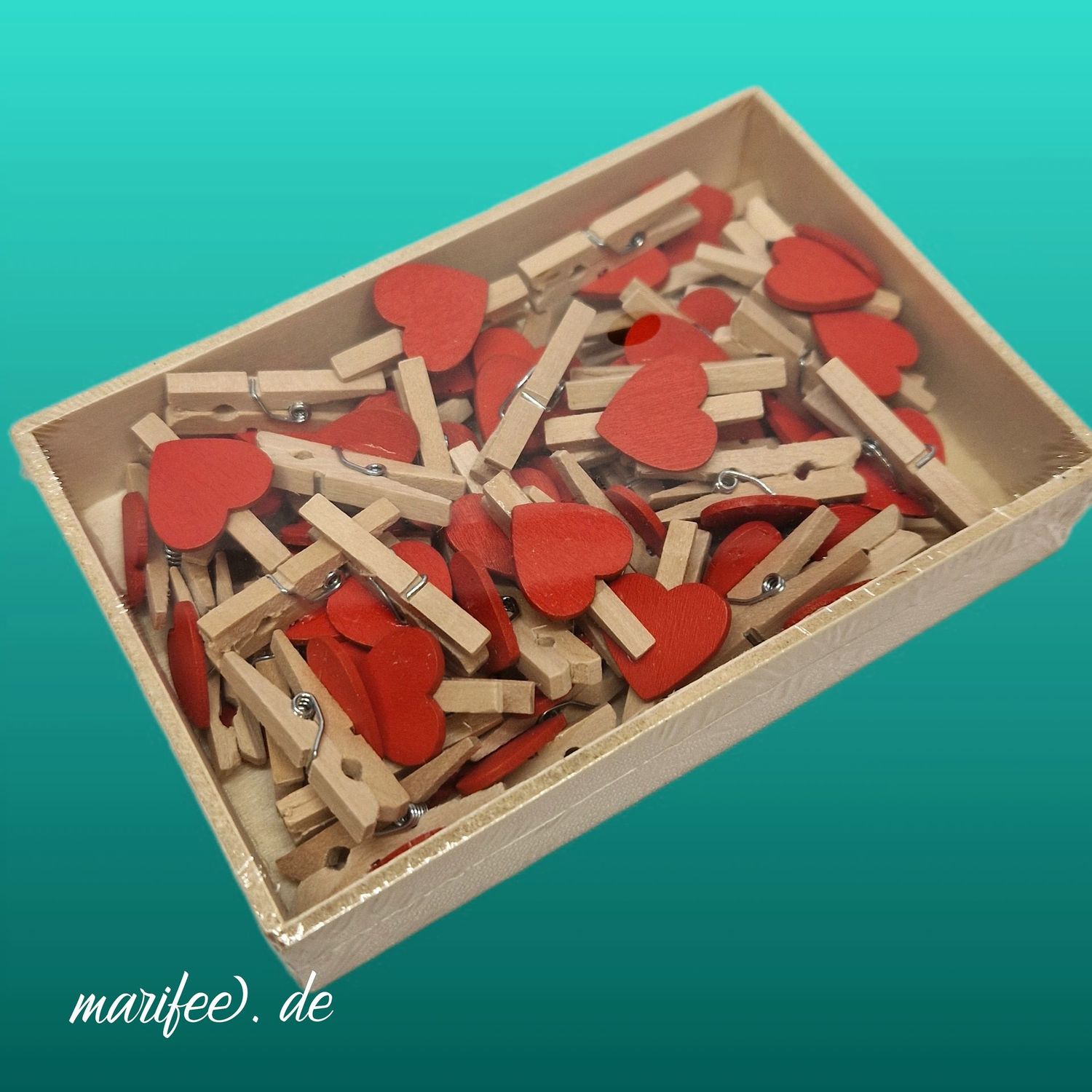 Holz-Wäscheklammern Herz, 50 Stück, 30 × 18 × 10 mm Holz-Wäscheklammern Herz, 50 Stück, 30 × 18 × 10 mm