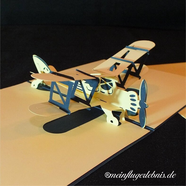 Klappkarte / Glückwunschkarte, 3D-Flugzeug, Doppeldecker Klappkarte / Glückwunschkarte, 3D-Flugzeug, Doppeldecker