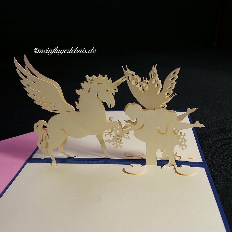 Klappkarte / Glückwunschkarte, 3D- Pegasus/ Elfe Klappkarte / Glückwunschkarte, 3D- Pegasus/ Elfe