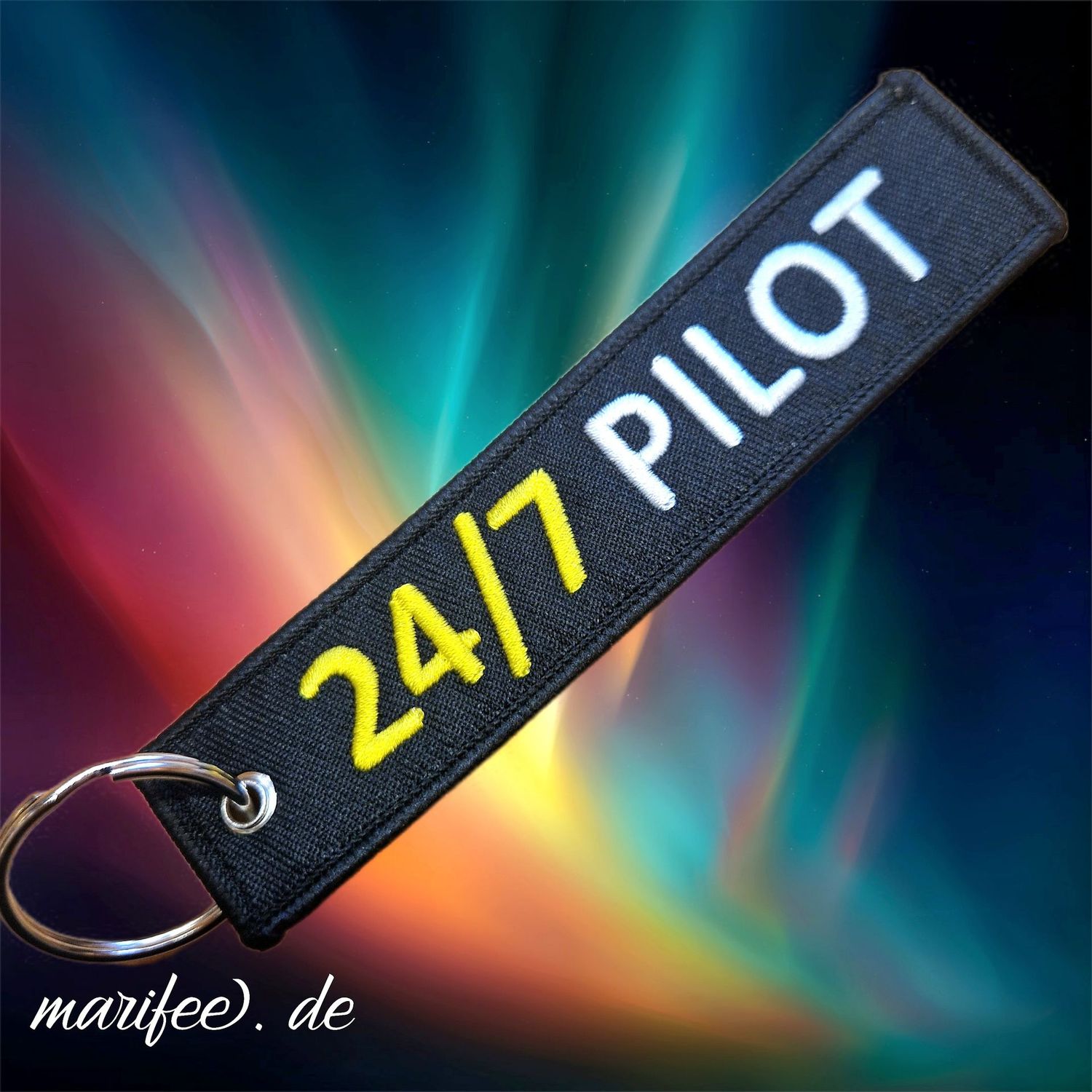 Schlüsselanhänger „24/7 Pilot“, 128 × 27 mm im Aviation-Style