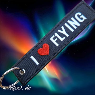 Schlüsselanhänger „I Love Flying“, 128 × 27 mm im Aviation-Style Schlüsselanhänger „I Love Flying“, 128 × 27 mm im Aviation-Style