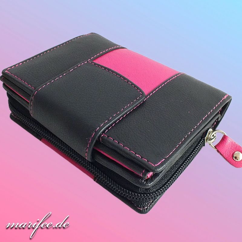 Damen-Echtleder-Geldbörse/ Portemonnaie, Pink-Schwarz Damen-Echtleder-Geldbörse/ Portemonnaie, Pink-Schwarz
