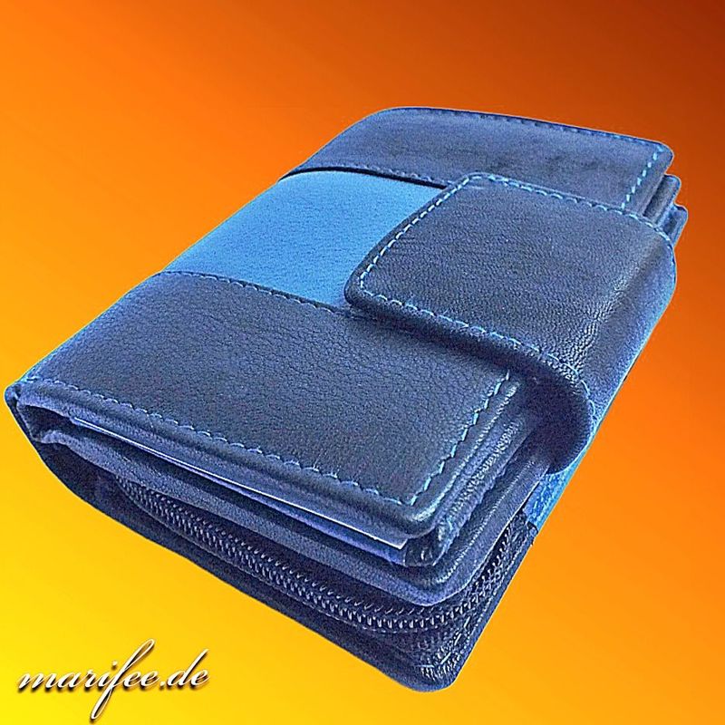 Damen-Echtleder-Geldbörse/ Portemonnaie, Blau-Schwarz Damen-Echtleder-Geldbörse/ Portemonnaie, Blau-Schwarz