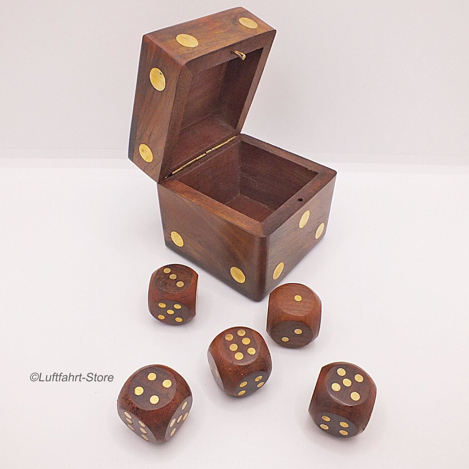 Würfel-Set in einer Holzkiste aus Rosenholz Würfel-Set in einer Holzkiste aus Rosenholz