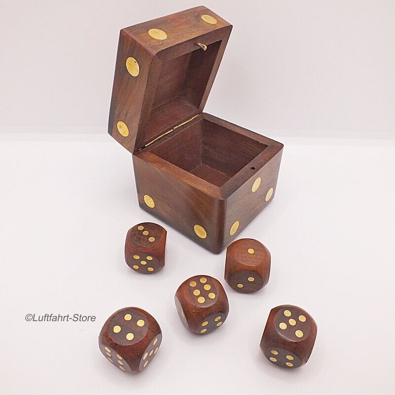 Würfel-Set in einer Holzkiste aus Rosenholz Würfel-Set in einer Holzkiste aus Rosenholz
