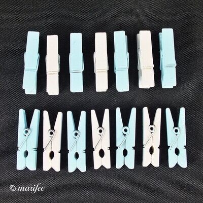 Holz-Wäscheklammern Blau-Weiß, 26 Stück 35 x 11 x 7 mm Holz-Wäscheklammern Blau-Weiß, 26 Stück 35 x 11 x 7 mm
