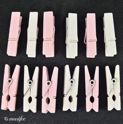Holz-Wäscheklammern Rosa-Weiß, 26 Stück 35 x 11 x 7 mm